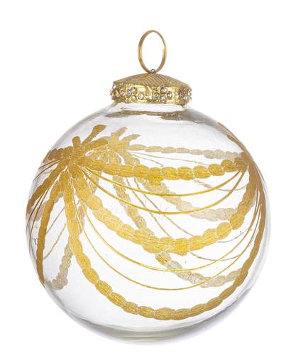Sfera vetro trasparente decoro festone oro anticato 10cm