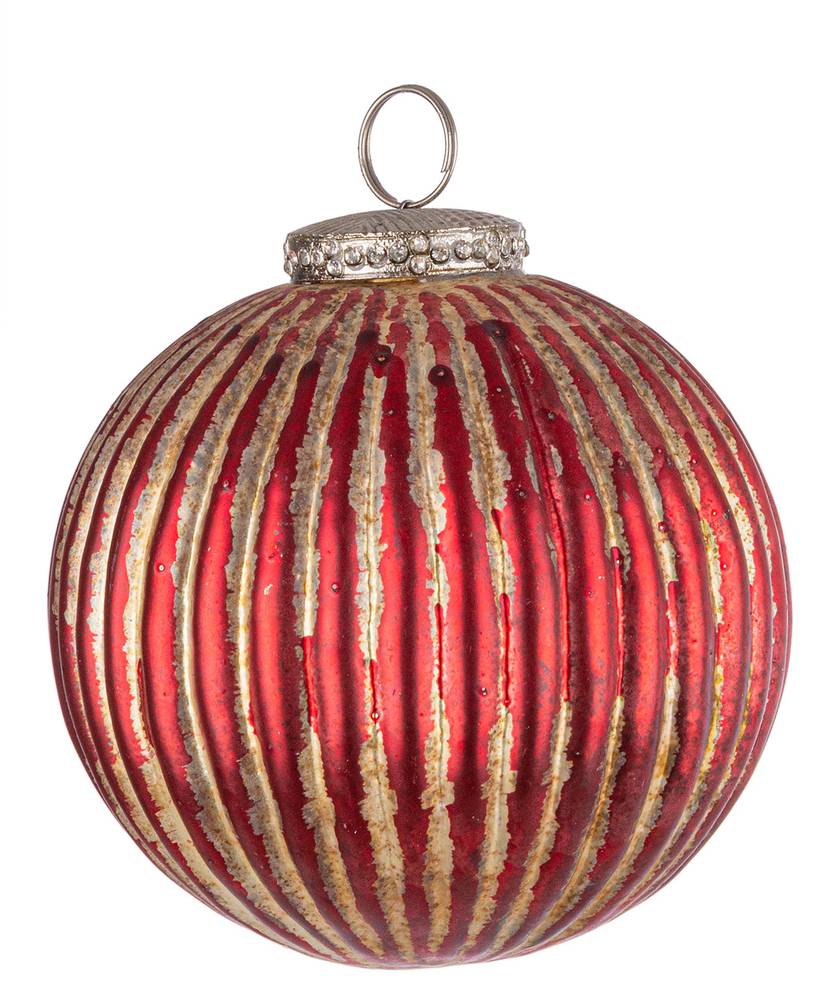 Sfera vetro vintage rossa righe cm10