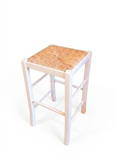 Sgabello legno bianco seduta impagliata 73h