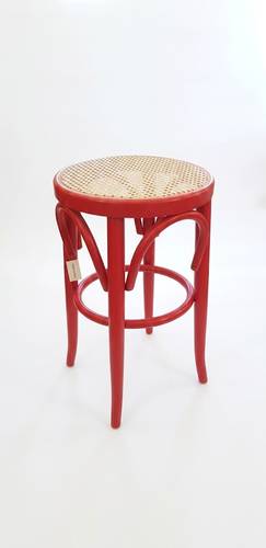 Sgabello tipo thonet legno curvato rosso e seduta paglia di vienna 55h