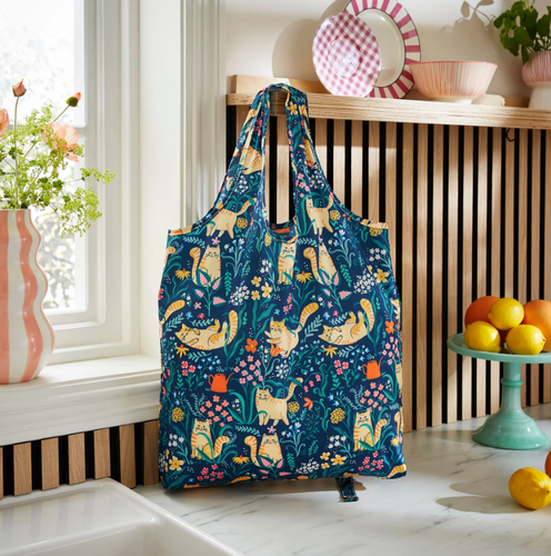 Shopping bag pieghevole gatti gialli su fondo blu Marmalade Meadow