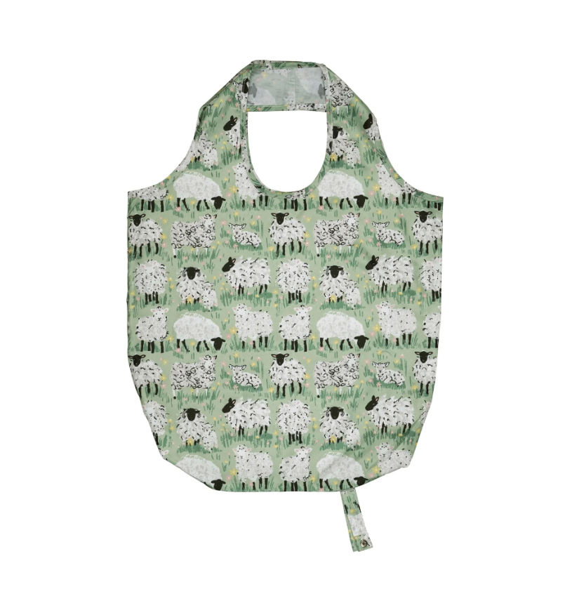 Shopping bag pieghevole pecore su prato verde Woolly Sheep
