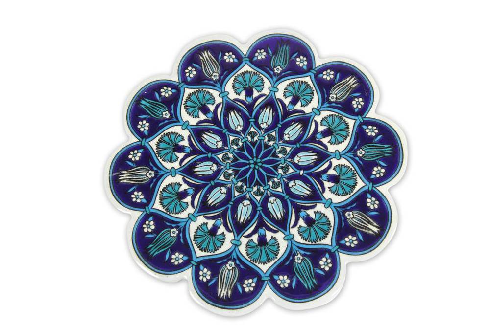 Sottopentola fiore ceramica fiori azzurri fondo blu