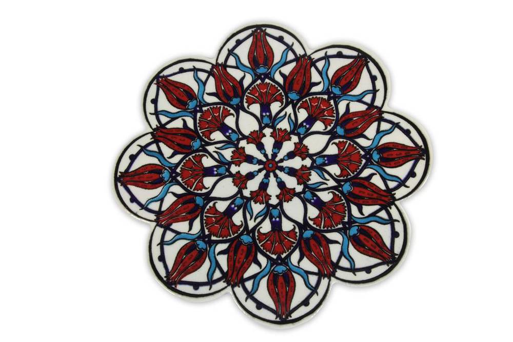 Sottopentola fiore ceramica fondo bianco fiori rossi