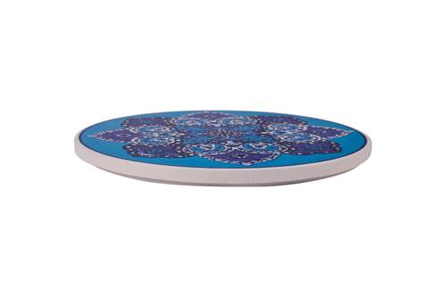Sottopentola tondo ceramica arabeschi blu sfondo azzurro