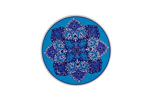 Sottopentola tondo ceramica arabeschi blu sfondo azzurro