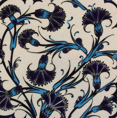 Sottopentola tondo ceramica fiori blu sfondo azzurro-bianco