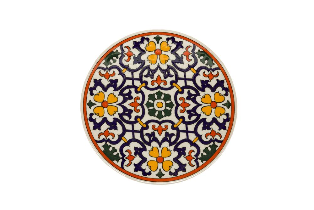 Sottopentola tondo ceramica fiori gialli bordo arancio