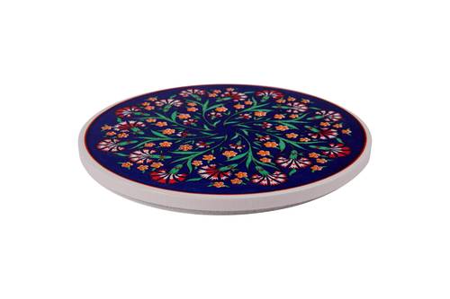 Sottopentola tondo ceramica fiori rosa-arancio fondo blu
