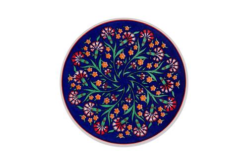 Sottopentola tondo ceramica fiori rosa-arancio fondo blu