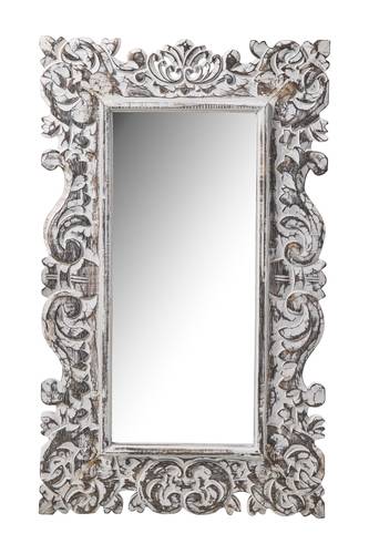 Specchio imperial legno intarsiato a foglie grigio sbiancato 60x100h