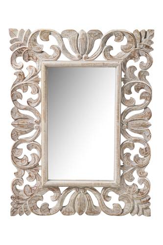 Specchio Royal intarsiato a foglie legno sbiancato 60x80