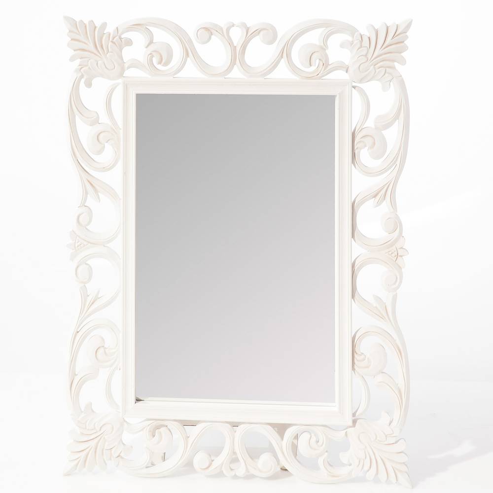 Specchio legno bianco intagliato decoro foglie 60x80