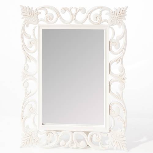 Specchio legno bianco intagliato decoro foglie 60x80