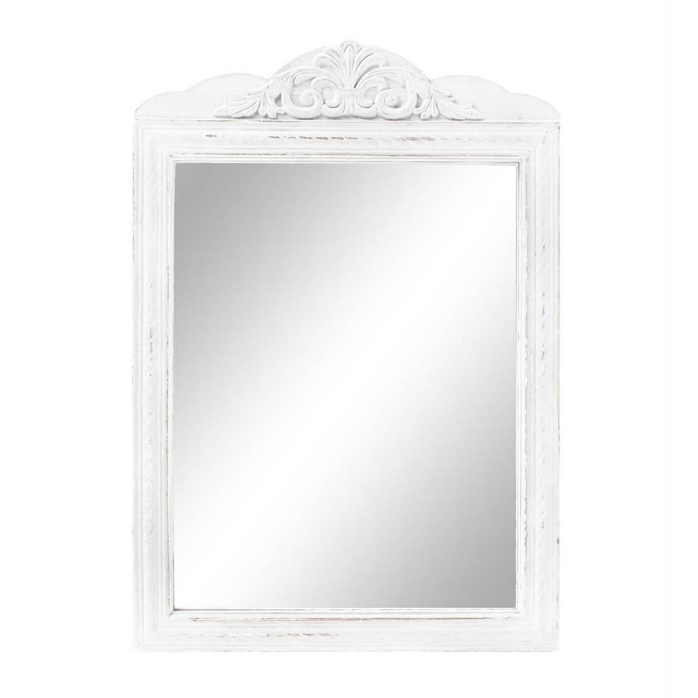 Specchio legno rettangolare bianco con cimasa decoro fiocco 41x60