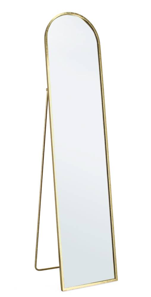 Specchio metallo oro stondato con piede da terra 175h