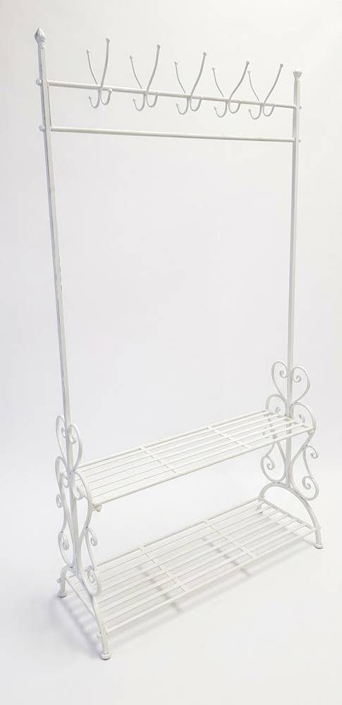 Stender appendiabiti ferro bianco con ganci e 2 ripiani 100x182h