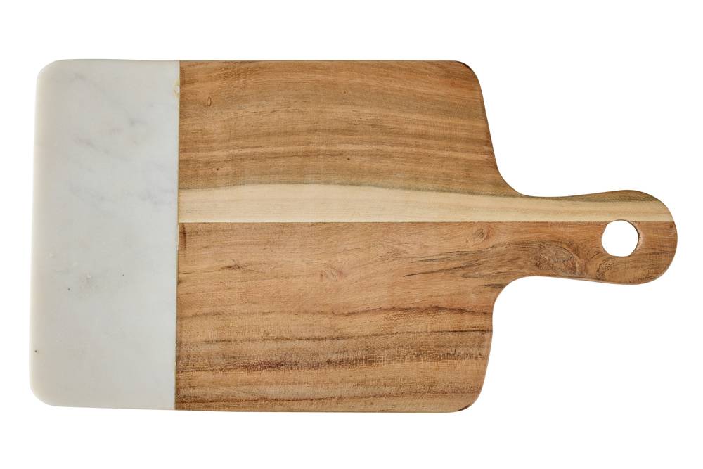 Tagliere marmo e legno rettangolare con manico 35x19