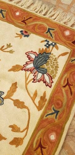 Tappeto Chain Stitch lana bordo arancio con fiori 76x215