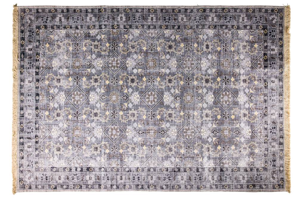 Tappeto arredo vintage tonalità grigio con fiori cotone 140x200