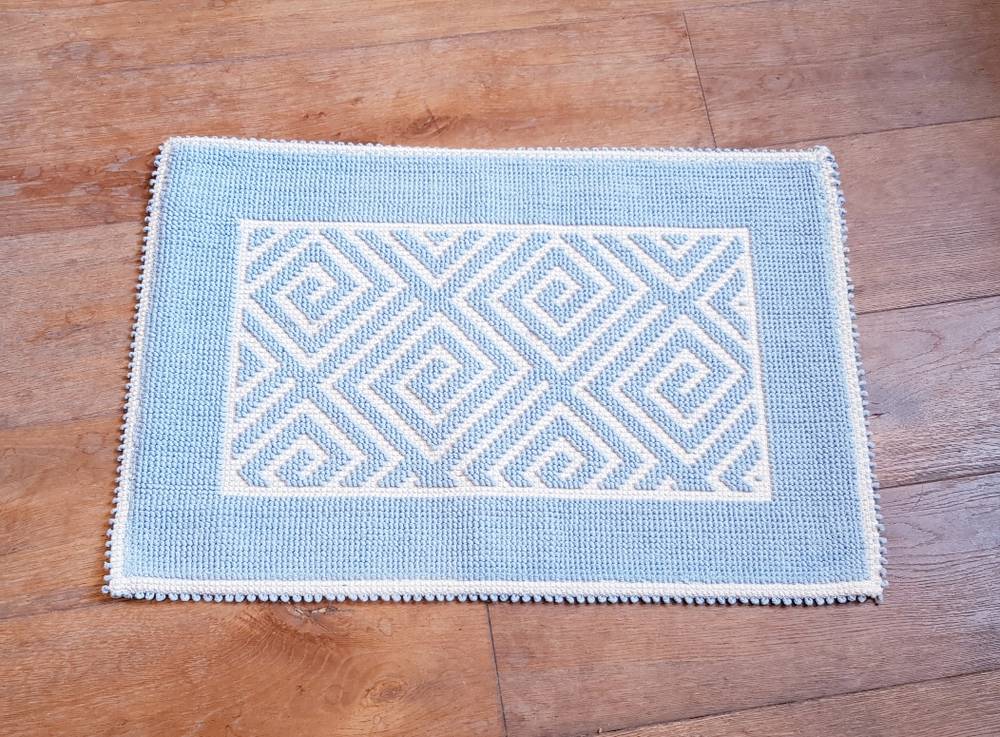 Tappeto cotone nodi sardo azzurro e avorio disegno geometrico 40x60