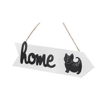 Targa legno bianco Home con gatto nero