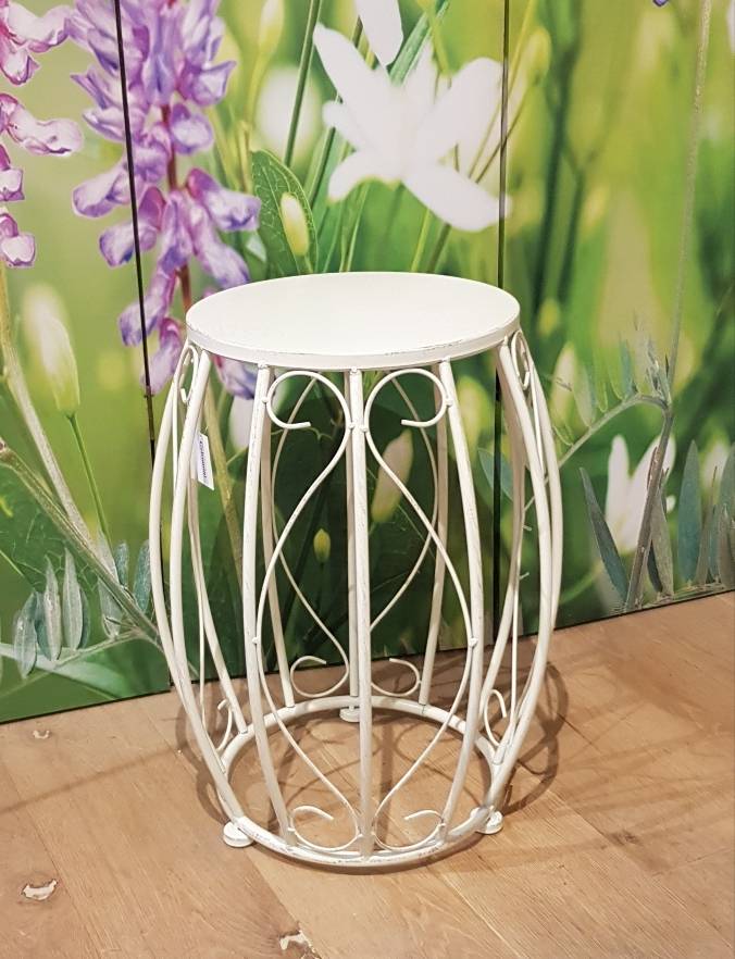 Tavolino portafiori tondo ferro riccioli bianco bombato 38x52h