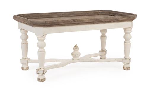 Tavolino salotto legno bianco top naturale a vassoio 114x64