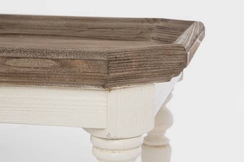 Tavolino salotto legno bianco top naturale a vassoio 114x64