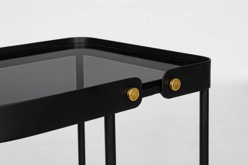 Tavolino salotto metallo nero e piano vetro fumè 63h