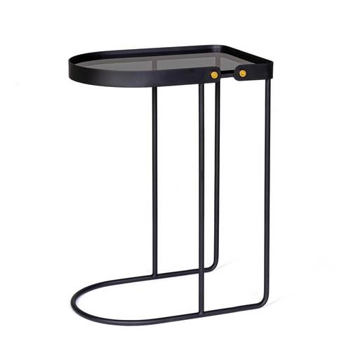 Tavolino salotto metallo nero e piano vetro fumè 63h