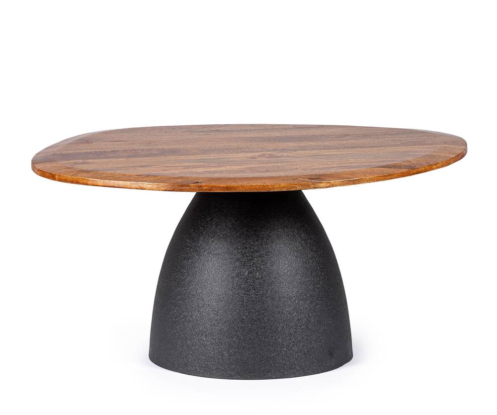 Tavolino salotto ovaloide piano legno e base metallo grigio 40h