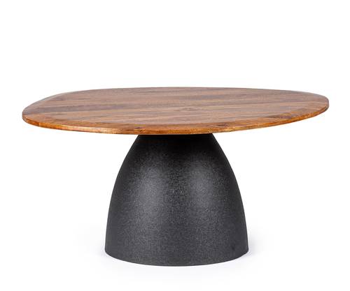 Tavolino salotto ovaloide piano legno e base metallo grigio 40h