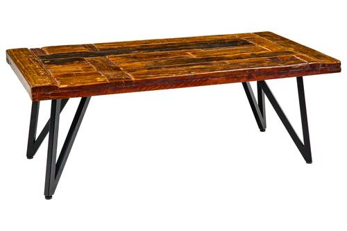 Tavolino salotto piano legno riciclato industrial piedi acciaio nero 120x60