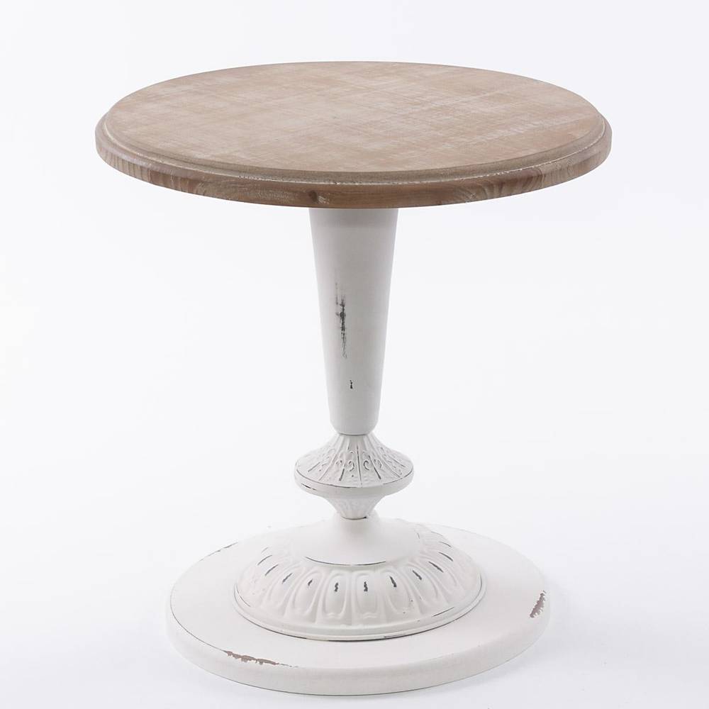 Tavolino tondo vintage legno naturale con base bianca 54h