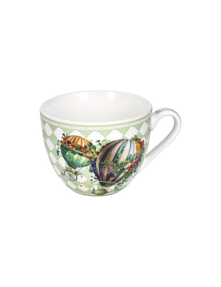 Tazza colazione Wonderland decoro mongolfiere porcellana con manico
