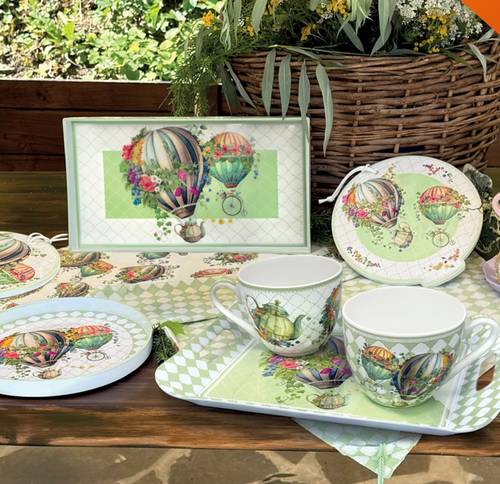 Tazza the Wonderland decoro mongolfiere porcellana 2 pezzi con piattino
