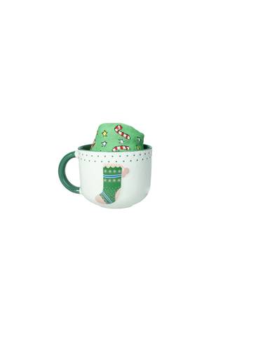 Tazza colazione calza verde porcellana con calzini cotone