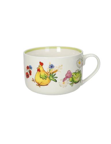 Tazza colazione con manico 4 stagioni porcellana con diesgni di animali bordo verde