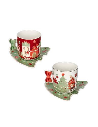 Tazza large natale Villaggio in Festa con piattino albero set 2pz
