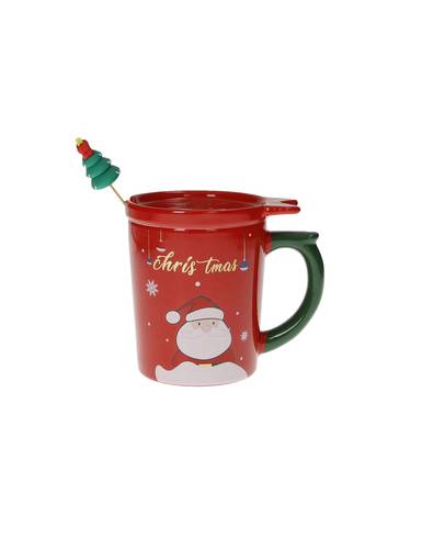 Tazza mug Christmas time babbo natale con tappo rosso porcellana e cucchiaino