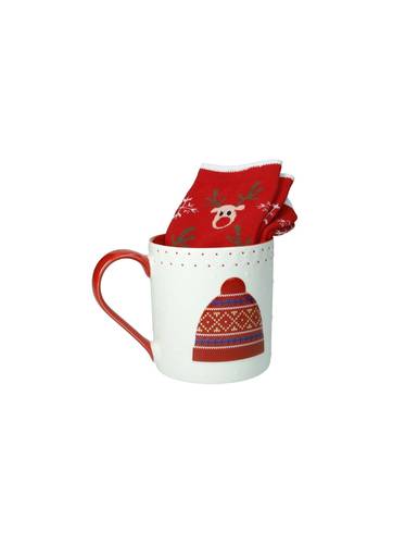 Tazza mug cappello rosso porcellana con calzini cotone
