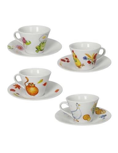Tazzina caffè 4 stagioni porcellana con diesgni di animali set 4 pz