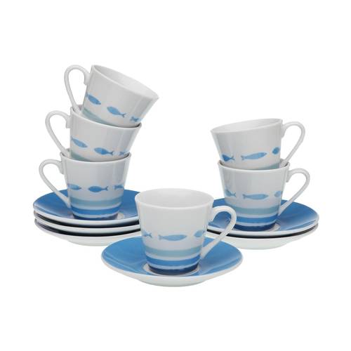 Tazzina caffè Oceanic pesci azzurri  con piattino set 6 pz