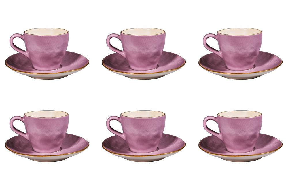 Kütahya Porselen New Tuana Set 6 Tazzine Da Caffè - Rosa | Porcellana 85 Ml Con Piattino | Ideale Per Caffè Turco, Espresso, Moka | Lavabile In Lavastoviglie | Design Elegante