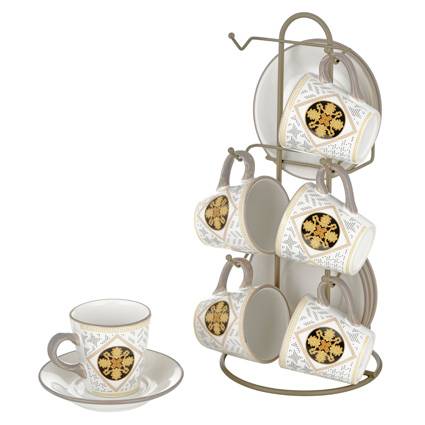 Tazzine caffè Domus ceramica blu 6pz con supporto ceramica grigia e gialla