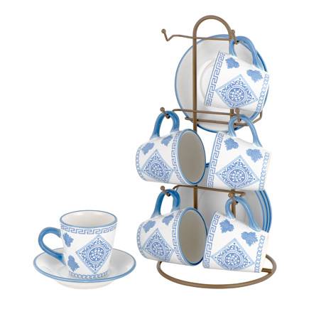 Tazzine caffè Portofino ceramica blu 6pz con supporto