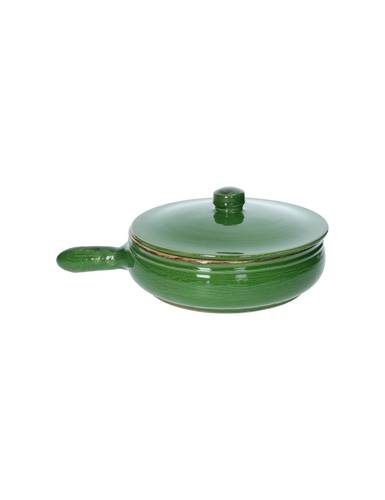 Tegame padella terracotta verde da fuoco con coperchio e manico