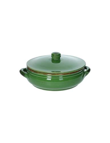 Tegame terracotta verde da fuoco con coperchio e due manici