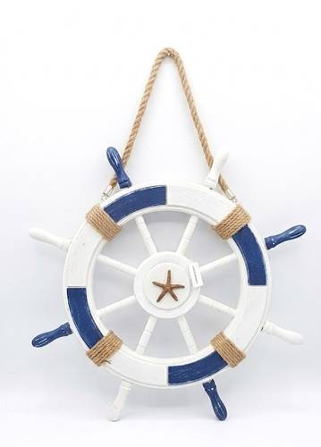 Timone legno bianco e blu decorativo da appendere 43cm